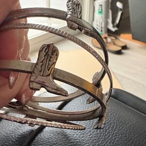 Silver Cowboy Boot Bangle Bracelet and horse necklace